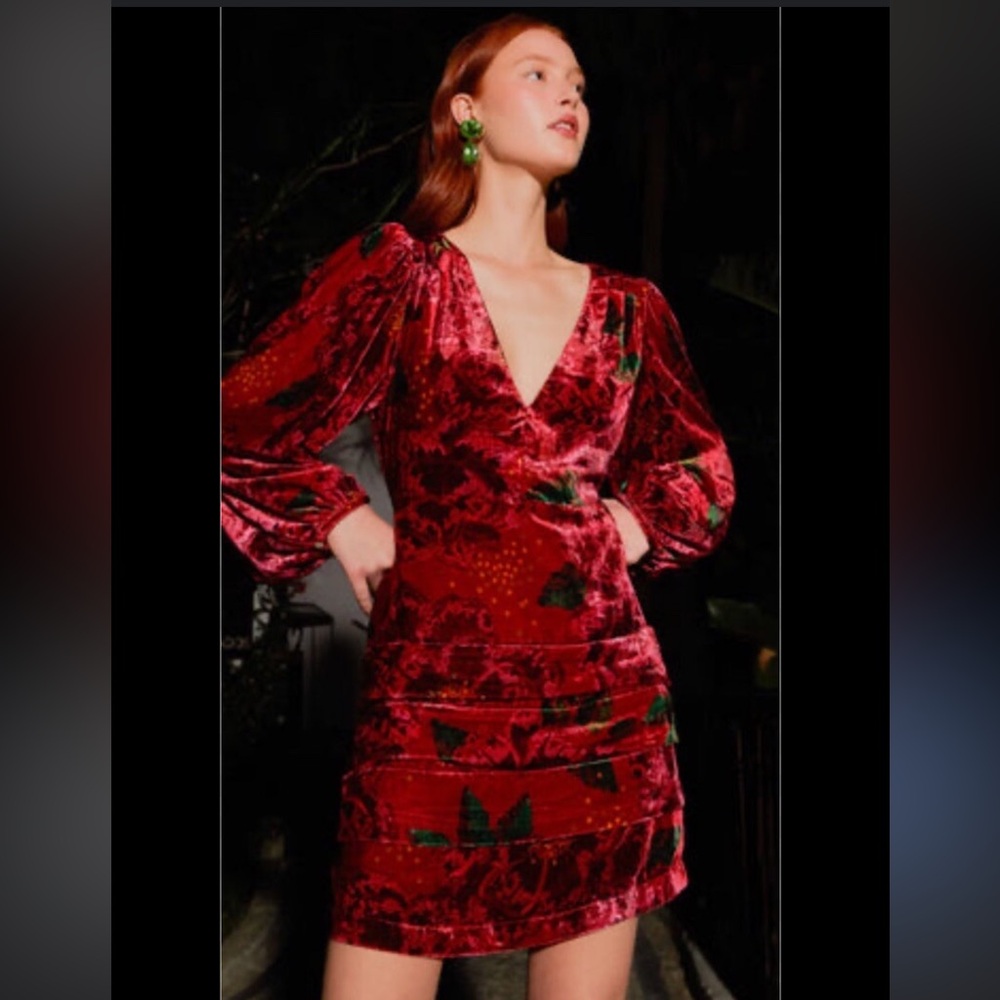 FARM Rio Red Shiny Flowers Mini-Dress